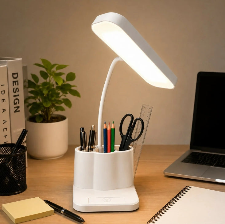 LED Desk Lamp with Pen Holder & Mobile Stand, Touch Control Study Lamp