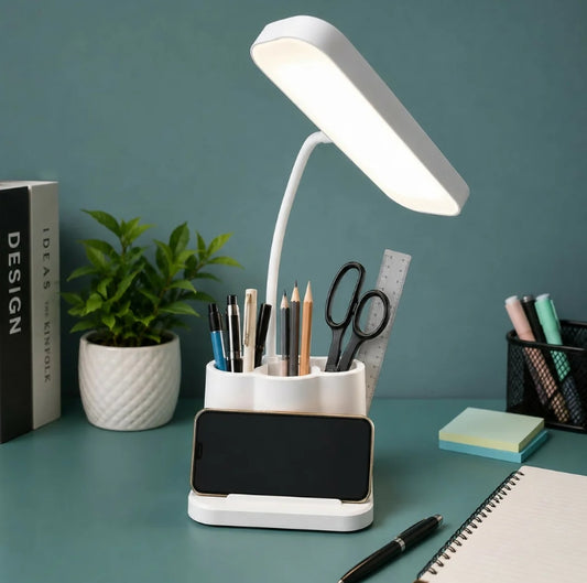 LED Desk Lamp with Pen Holder & Mobile Stand, Touch Control Study Lamp