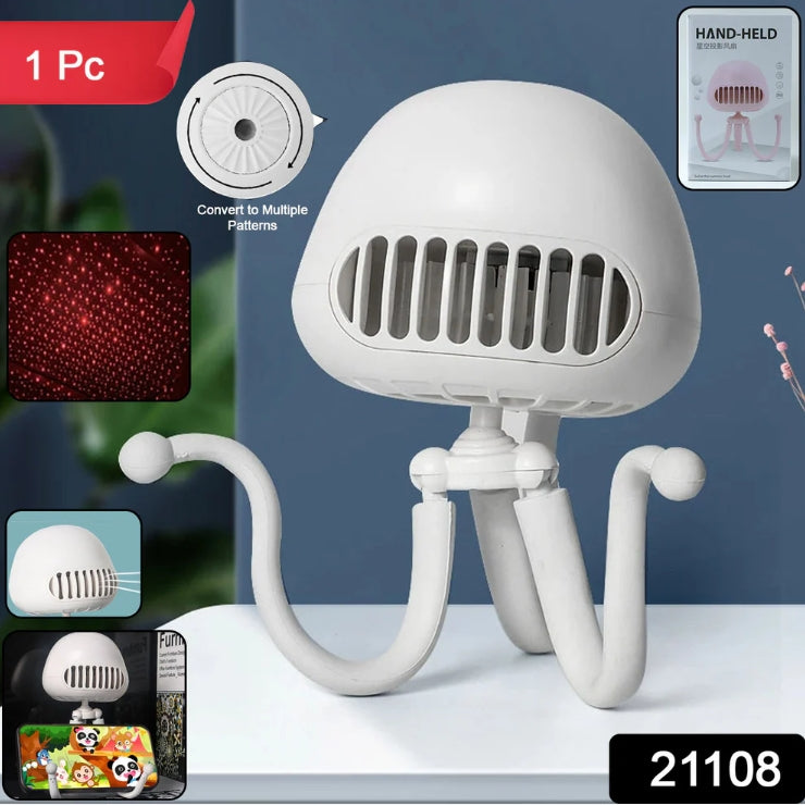 Handheld Mini Fan with LED Star Projector & Flexible Tripod Stand