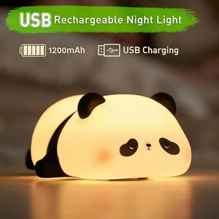 Cute Panda Silicone LED Night Lamp, USB Rechargeable Touch Bedside Light