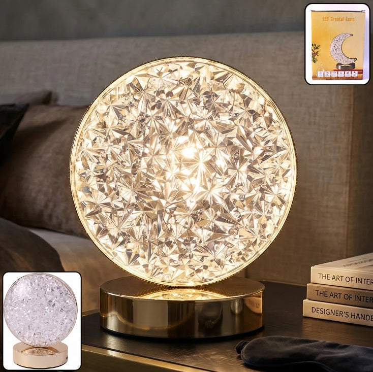 Round Crystal LED Table Lamp – Dimmable Touch & USB Rechargeable