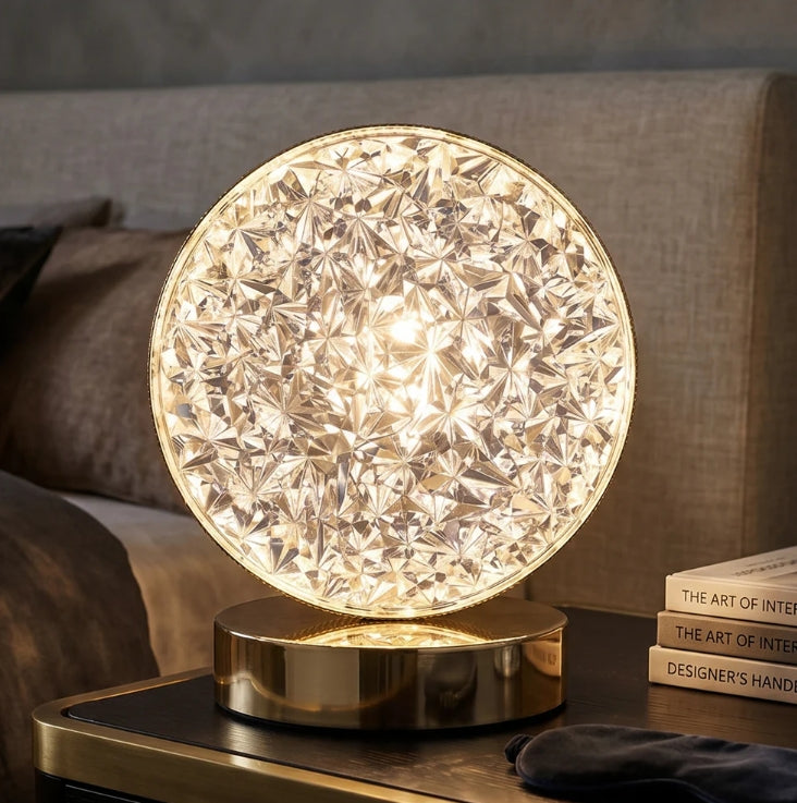 Round Crystal LED Table Lamp – Dimmable Touch & USB Rechargeable