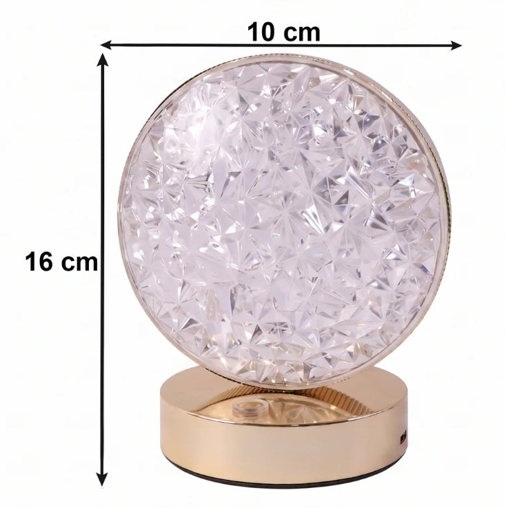 Round Crystal LED Table Lamp – Dimmable Touch & USB Rechargeable