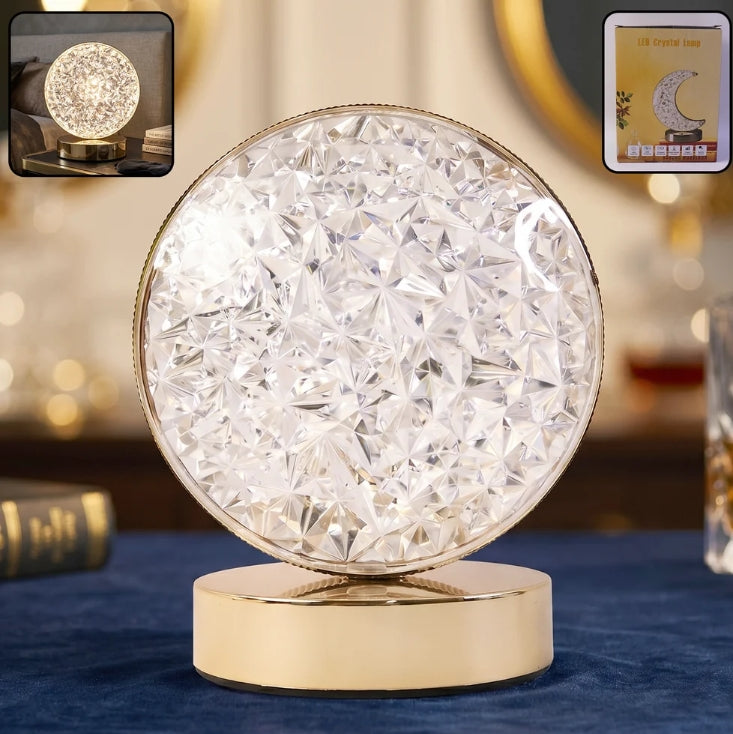 Round Crystal LED Table Lamp – Dimmable Touch & USB Rechargeable