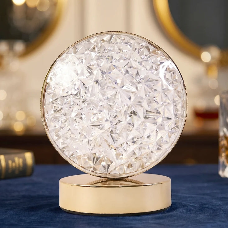 Round Crystal LED Table Lamp – Dimmable Touch & USB Rechargeable