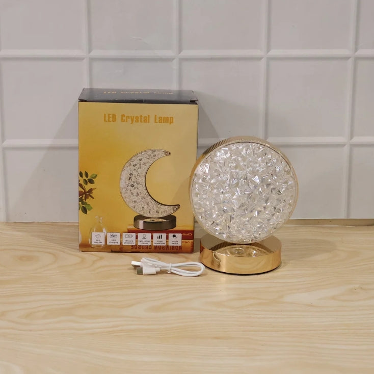 Round Crystal LED Table Lamp – Dimmable Touch & USB Rechargeable