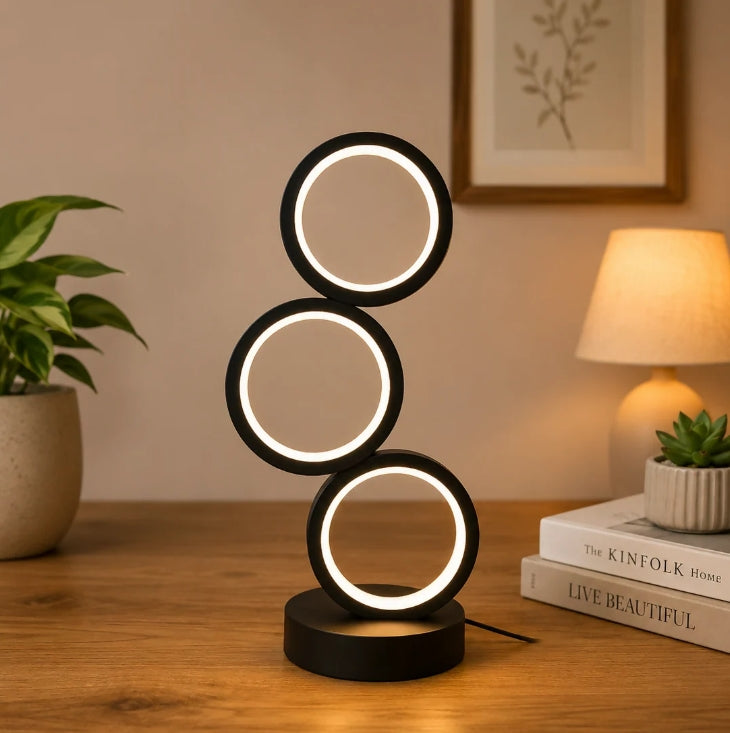 Modern 3 Ring LED Table Lamp for Bedroom, Living Room & Office Desk