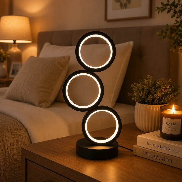 Modern 3 Ring LED Table Lamp for Bedroom, Living Room & Office Desk