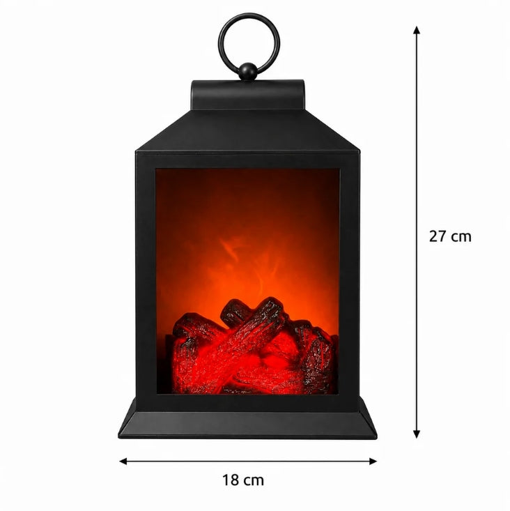 LED Fireplace Lantern with Realistic Flame Effect, Black Decorative Lamp