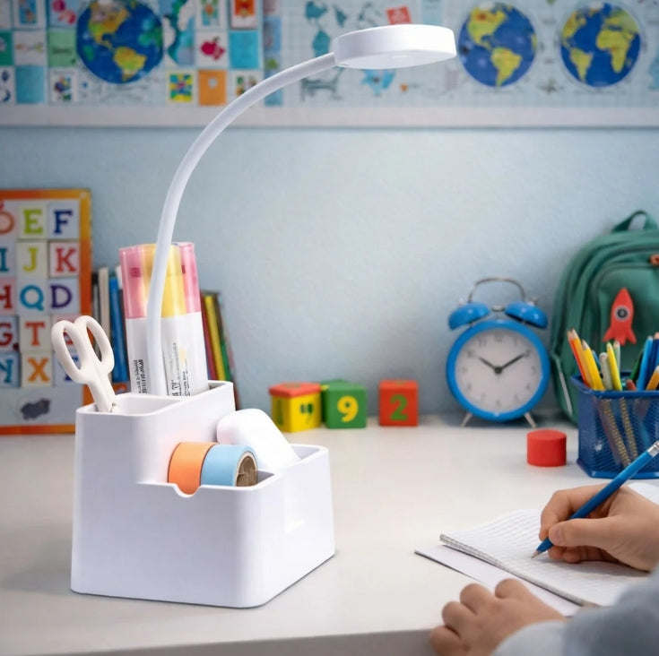 LED Study Desk Lamp – Adjustable Arm with Pen Stand Organizer