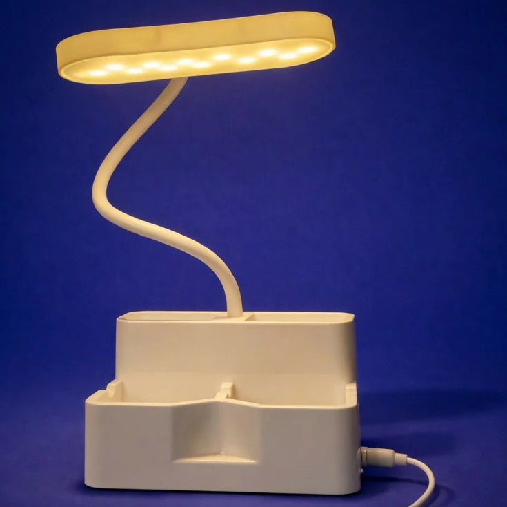 LED Study Desk Lamp – Adjustable Arm with Pen Stand Organizer