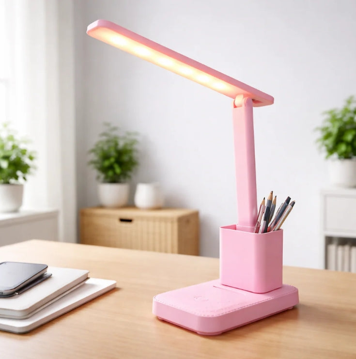 LED Desk Lamp – Rechargeable Foldable Study Table Light with Pen Stand
