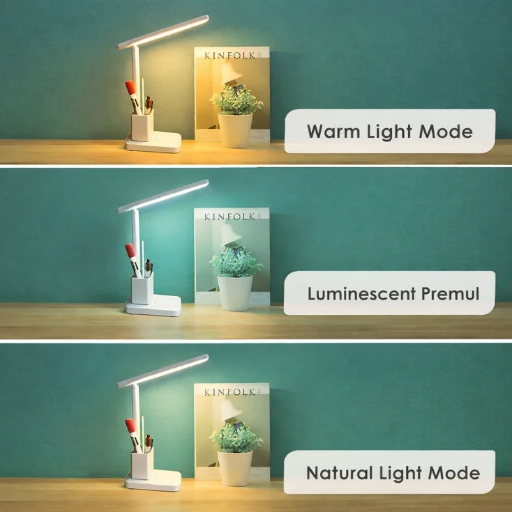 LED Desk Lamp – Rechargeable Foldable Study Table Light with Pen Stand